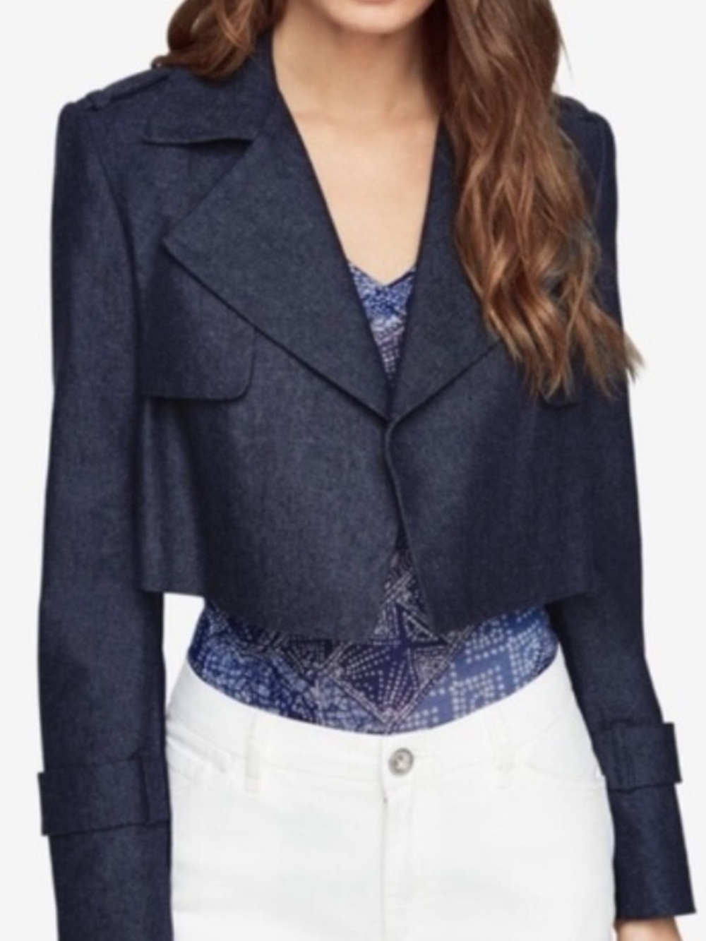 BCBGMaxAzria Gerard Denim Midnight Blue Cropped Blazer/Jacket. Size M